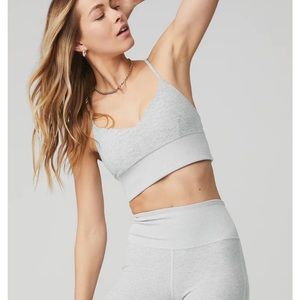 Alo Yoga Gray Ribbed Set Blissful Legging Lavish Bra Size XS